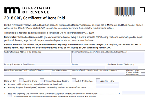 Certificate of rent paid 2018
